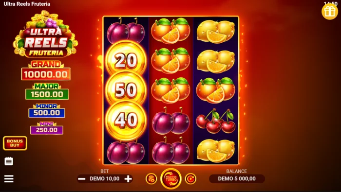 Ultra Reels Fruteria – основен екран на играта 3 на 5